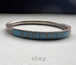 Antique Victorian Blue Enamel Souvenir Silver Bracelet