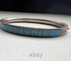 Antique Victorian Blue Enamel Souvenir Silver Bracelet