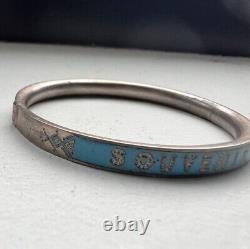 Antique Victorian Blue Enamel Souvenir Silver Bracelet