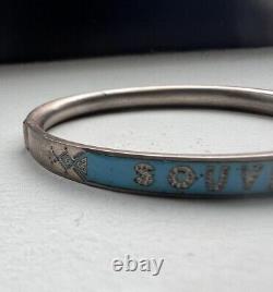 Antique Victorian Blue Enamel Souvenir Silver Bracelet