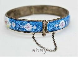 Antique Victorian Blue Enameled Bird Hinged Sterling Bracelet