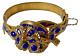 Antique Victorian Leo Glass Blue Enamel Bracelet Gold Plated On Brass