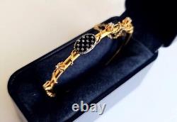 Antique Victorian Solid Gold Blue Enamel Diamond Hinged Tube Bangle Bracelet Wow