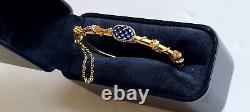 Antique Victorian Solid Gold Blue Enamel Diamond Hinged Tube Bangle Bracelet Wow