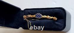 Antique Victorian Solid Gold Blue Enamel Diamond Hinged Tube Bangle Bracelet Wow