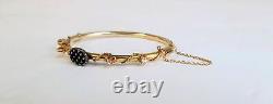 Antique Victorian Solid Gold Blue Enamel Diamond Hinged Tube Bangle Bracelet Wow