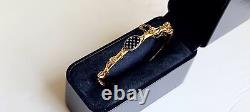 Antique Victorian Solid Gold Blue Enamel Diamond Hinged Tube Bangle Bracelet Wow