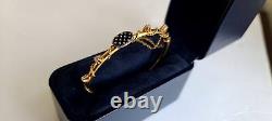 Antique Victorian Solid Gold Blue Enamel Diamond Hinged Tube Bangle Bracelet Wow