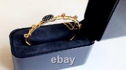 Antique Victorian Solid Gold Blue Enamel Diamond Hinged Tube Bangle Bracelet Wow