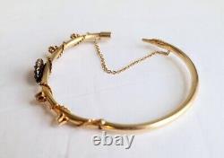 Antique Victorian Solid Gold Blue Enamel Diamond Hinged Tube Bangle Bracelet Wow