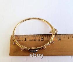 Antique Victorian Solid Gold Blue Enamel Diamond Hinged Tube Bangle Bracelet Wow