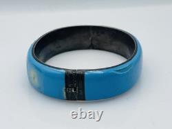 Antique Victorian Sterling Silver Blue Enamel Seed Pearl Cross Bangle Bracelet