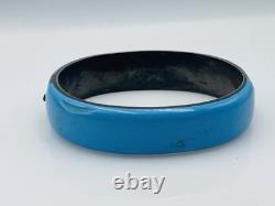 Antique Victorian Sterling Silver Blue Enamel Seed Pearl Cross Bangle Bracelet