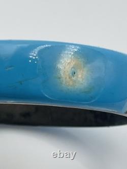 Antique Victorian Sterling Silver Blue Enamel Seed Pearl Cross Bangle Bracelet