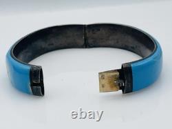 Antique Victorian Sterling Silver Blue Enamel Seed Pearl Cross Bangle Bracelet
