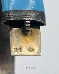 Antique Victorian Sterling Silver Blue Enamel Seed Pearl Cross Bangle Bracelet