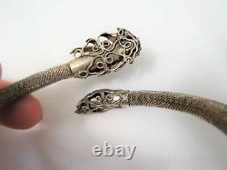 Antique Vintage Chinese 800 Silver Mesh Blue Enamel Dragon Snake Bracelet Asian