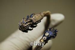 Antique Vintage Chinese 800 Silver Mesh Blue Enamel Dragon Snake Bracelet Asian