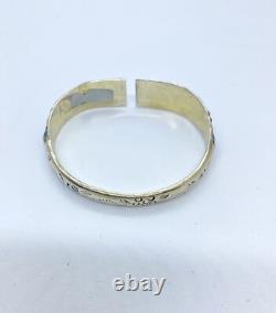 Antique Vintage Chinese Silver Blue Enamel Bracelet Repousse