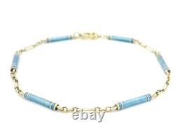 Antique Yellow Gold & Blue Enamel Wrapped Bar Link Charm Bracelet Antique Yellow Gold & Blue Enamel Wrapped Bar Link Charm Bracelet