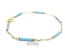 Antique Yellow Gold & Blue Enamel Wrapped Bar Link Charm Bracelet