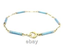 Antique Yellow Gold & Blue Enamel Wrapped Bar Link Charm Bracelet