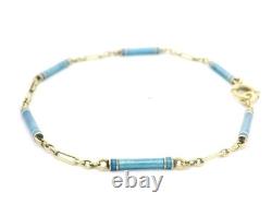 Antique Yellow Gold & Blue Enamel Wrapped Bar Link Charm Bracelet