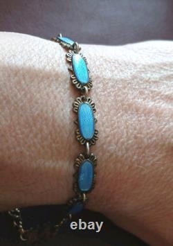 Arne Nordlie Nordic Braclet Blue Guilloche Enamel Gold Fill 925 Sterling Sz7