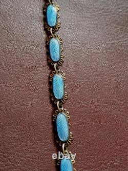 Arne Nordlie Nordic Braclet Blue Guilloche Enamel Gold Fill 925 Sterling Sz7
