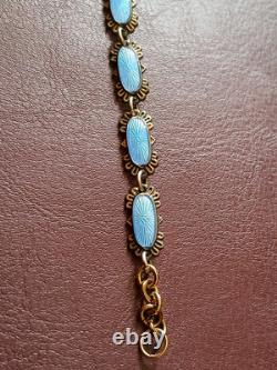 Arne Nordlie Nordic Braclet Blue Guilloche Enamel Gold Fill 925 Sterling Sz7