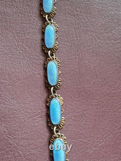 Arne Nordlie Nordic Braclet Blue Guilloche Enamel Gold Fill 925 Sterling Sz7