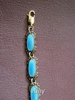 Arne Nordlie Nordic Braclet Blue Guilloche Enamel Gold Fill 925 Sterling Sz7