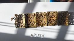 Art Deco Bracelet Cuff Lapis Blue Enamel Goldtone Egyptian 1920s Cobalt Filigree