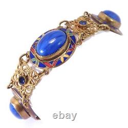 Art Deco Czech Enamel Glass Bracelet Egyptian Revival Blue