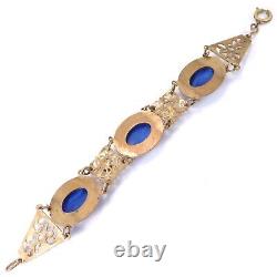 Art Deco Czech Enamel Glass Bracelet Egyptian Revival Blue