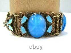 Art Deco Neiger Brothers Blue Czech Glass Enamel Bracelet 7 Inch