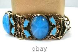 Art Deco Neiger Brothers Blue Czech Glass Enamel Bracelet 7 Inch