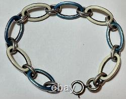 Art Deco Sterling Silver Blue And Ivory Enamel Oval Link Bracelet
