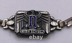 Art Deco Sterling Silver Blue Enamel'D' High School Bracelet