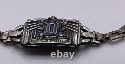 Art Deco Sterling Silver Blue Enamel'D' High School Bracelet