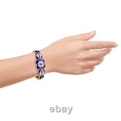 Art Deco Style Lab Created Diamond Ruby Blue Enamel Bracelet 14K Yellow Gold FN