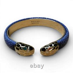 Auth BVLGARI Serpenti Bracelet Bangle Snake Blue Enamel Gold Tone AS IS Italy