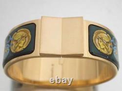 Auth HERMES Clic Clac Bangle Bracelet Gold/Green/Blue Metal/Enamel e55074