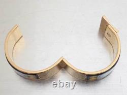 Auth HERMES Clic Clac Bangle Bracelet Gold/Green/Blue Metal/Enamel e55074