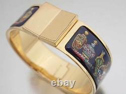 Auth HERMES Clic Clac Bangle Bracelet Gold/Navy Blue/Multicolor e49912a