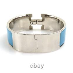 Auth HERMES Clic Clac Bangle Bracelet Silver/Light Blue Metal/Enamel e58297i