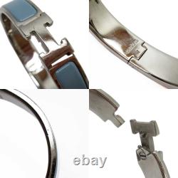 Auth HERMES Clic Clac H Bangle Bracelet Blue/Silver Enamel/Silvertone h24735b