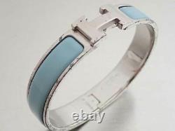 Auth HERMES Clic Clac H Bangle Bracelet Blue/Silvertone Enamel/Metal e48107f