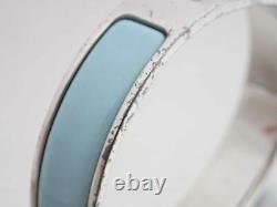 Auth HERMES Clic Clac H Bangle Bracelet Blue/Silvertone Enamel/Metal e48107f