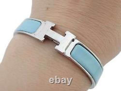 Auth HERMES Clic Clac H Bangle Bracelet Light Blue Silvertone/Enamel e46129e